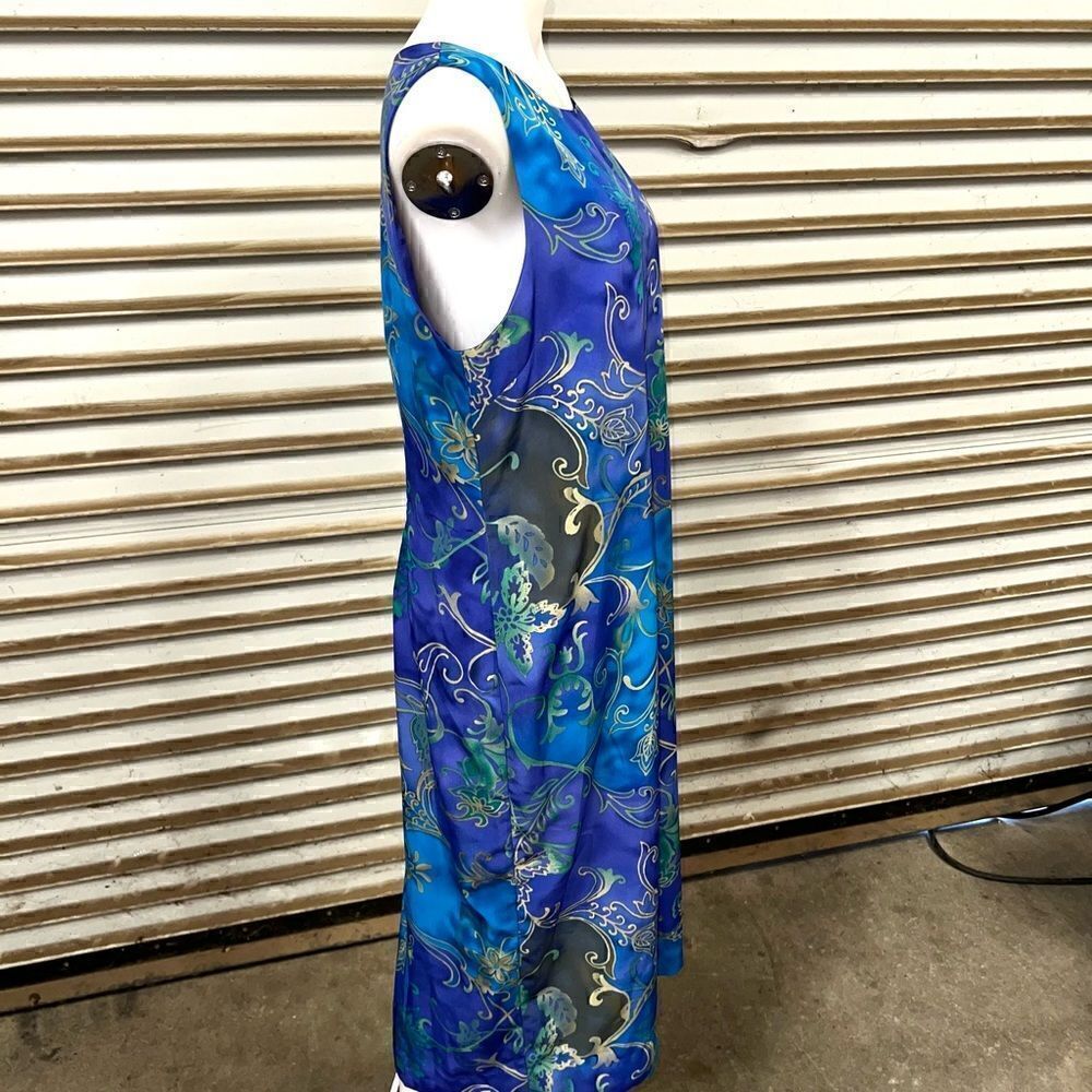 Vintage Koret sheath lined maxi dress shades of blue with gold accent floral - Picture 4 of 8